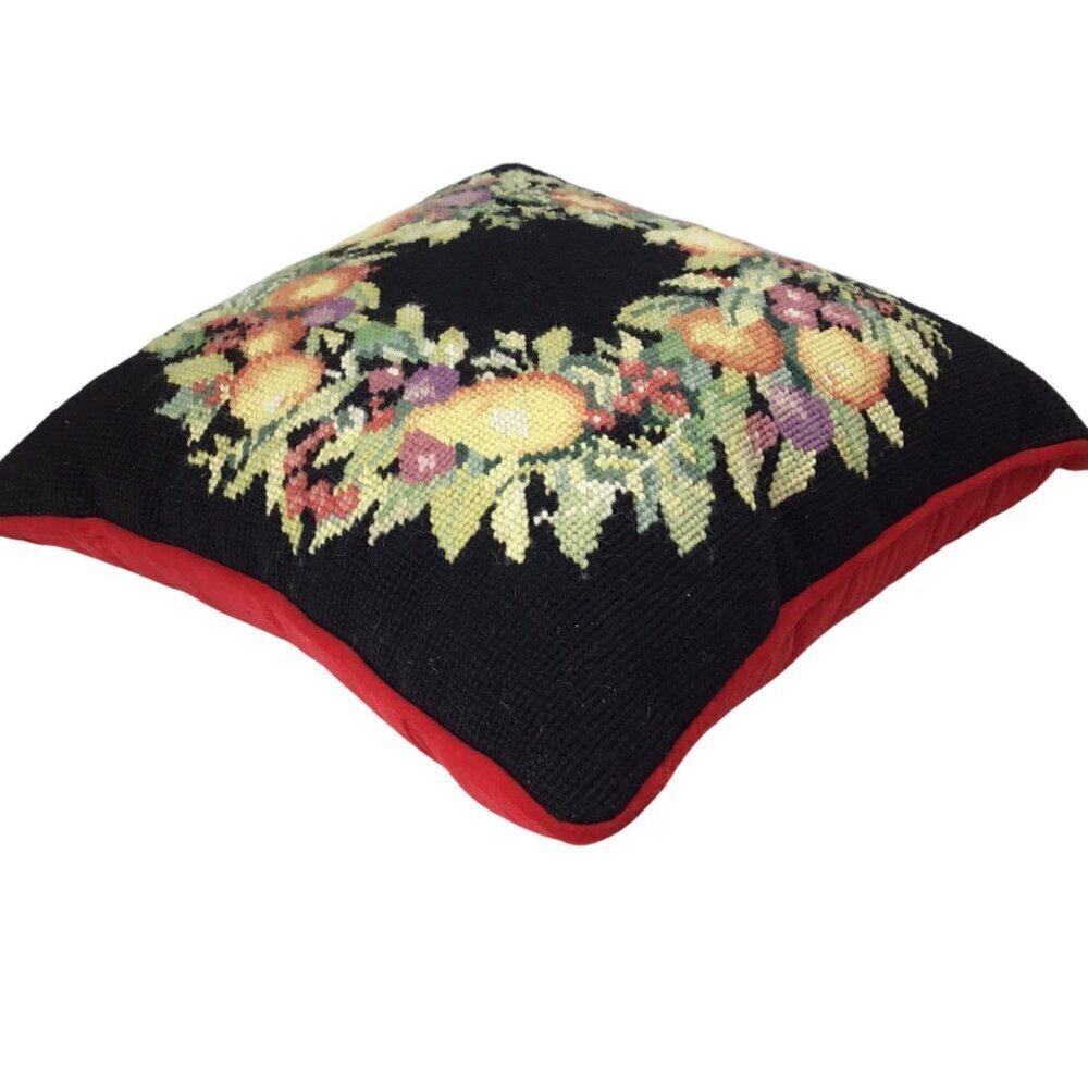 Vintage 1991 Imperial Elegance Needlepoint Pillow Peking Handicraft Floral Fruit - Picture 5 of 10